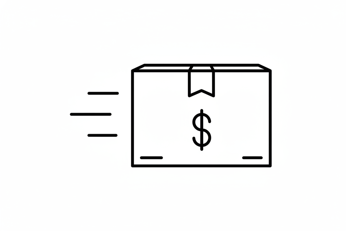Parcel with dollar sign indicating free shipping